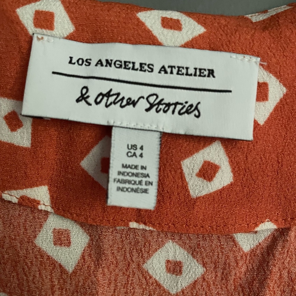 & Other Stories Printed Orange Square Mini Dress Size 4 - Picture 5 of 5